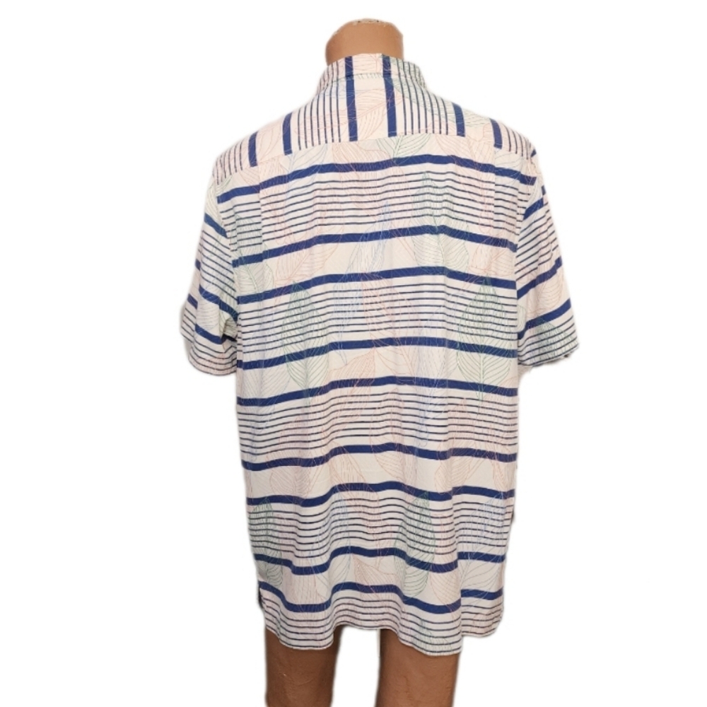 TOMMY BAHAMA 100% Silk Striped Leaf Print Button Up Shirt Cream Multi  S… - Picture 9 of 15